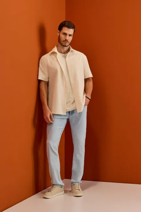 Camisa Masculina Gola Clássica Manga Curta em Algodão Puramania 